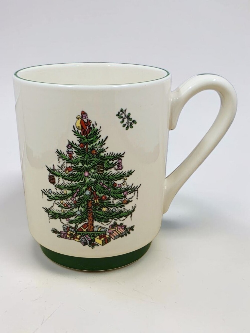 Spode Christmas Tree Mug Stackable Green Border Microwave Safe